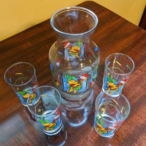 Vintage Disney "Chef Pooh" Juice Carafe & Glasses